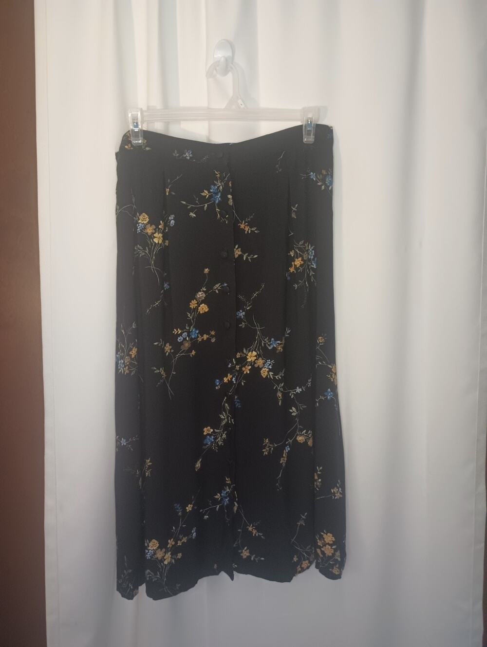 Vtg Sag Harbor Women's Dark Cottage Button Up Floral Midi Skirt 1X/L
